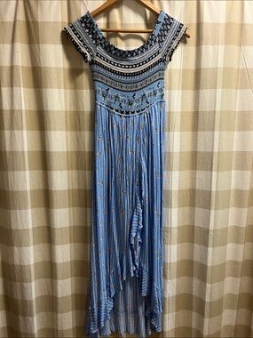 Blue dress with shorts underneath.